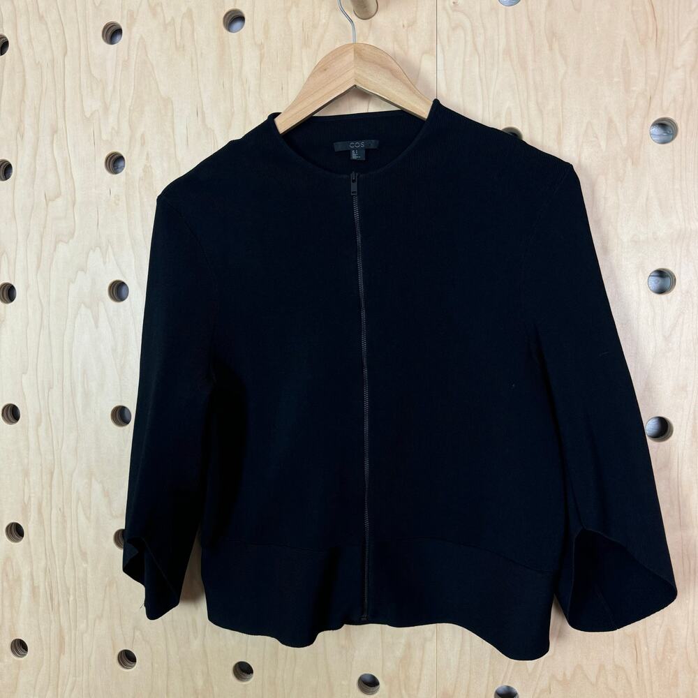 COS Women’s Zip Crew Neck Black Cardigan Sweater Size Small - Picture 4 of 9